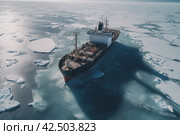 Ship cruising through sea ice water. Generate ai. Стоковое AI-изображение, AI-художник Иван Рябоконь / Фотобанк Лори