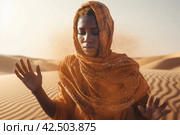 Veiled African woman in desert. Generate ai. Стоковое AI-изображение, AI-художник Иван Рябоконь / Фотобанк Лори