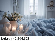 Cozy light bedroom. Generate ai. Стоковое AI-изображение, AI-художник Иван Рябоконь / Фотобанк Лори