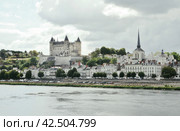 Замок  Сомюр (фр. Château de Saumur)  и церковь святого Петра (Église Saint-Pierre) недалеко. Департамент Maine-et-Loire; Франция (2016 год) Стоковое фото, фотограф Вера Смолянинова / Фотобанк Лори