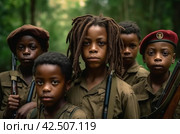 African children soldiers in military uniform. Generate ai. Стоковое AI-изображение, AI-художник Иван Рябоконь / Фотобанк Лори