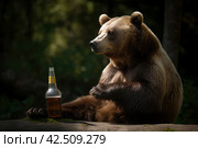 Bear with bottle beer. Generate AI. Стоковое AI-изображение, AI-художник Иван Рябоконь / Фотобанк Лори