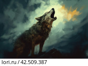 Wolf howl painting. Generate AI. Стоковое AI-изображение, AI-художник Иван Рябоконь / Фотобанк Лори