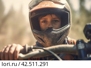 Little boy riding motorbike. Generate ai. Стоковое AI-изображение, AI-художник Иван Рябоконь / Фотобанк Лори