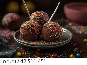 Chocolate cake pops. Generate AI. Стоковое AI-изображение, AI-художник Иван Рябоконь / Фотобанк Лори