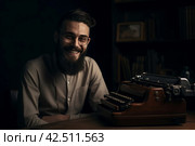 Smiling bearded man writer. Generate ai. Стоковое AI-изображение, AI-художник Иван Рябоконь / Фотобанк Лори