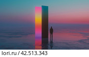Man Contemplating Abstract Light Monoliths. Стоковое AI-изображение, AI-художник Кирилл Черезов / Фотобанк Лори