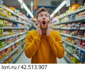 Surprised Shopper in Aisle. Стоковое AI-изображение, AI-художник Кирилл Черезов / Фотобанк Лори