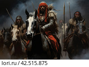 Strong Army warriors horseback. Generate Ai. Стоковое AI-изображение, AI-художник Иван Рябоконь / Фотобанк Лори