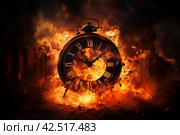 Timeworn Old burning clock. Generate AI. Стоковое AI-изображение, AI-художник Иван Рябоконь / Фотобанк Лори