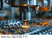 Industrial Metalworking Laser Cutting Machine Displaying Precision in Manufacturing. Стоковое AI-изображение, AI-художник Юрий Поздников / Фотобанк Лори
