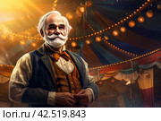 Circus tent arena performer old man. Generate Ai. Стоковое AI-изображение, AI-художник Иван Рябоконь / Фотобанк Лори