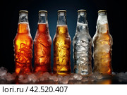 Effervescent Cold beer bottles. Generate Ai. Стоковое AI-изображение, AI-художник Иван Рябоконь / Фотобанк Лори