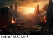 Ravaged Destroyed skyscrapers street. Generate Ai. Стоковое AI-изображение, AI-художник Иван Рябоконь / Фотобанк Лори