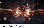 Electric Sparks Between Two Cables. Стоковое AI-изображение, AI-художник Кирилл Черезов / Фотобанк Лори