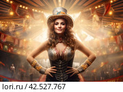 Daring Circus tent arena performer woman. Generate Ai. Стоковое AI-изображение, AI-художник Иван Рябоконь / Фотобанк Лори