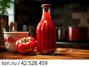 Red Glass bottle ketchup. Generate Ai. Стоковое AI-изображение, AI-художник Иван Рябоконь / Фотобанк Лори