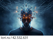 Equipped Male head with brain electrodes. Generate ai. Стоковое AI-изображение, AI-художник Иван Рябоконь / Фотобанк Лори