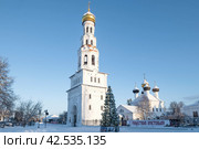 Вид на  колокольню храмового комплекса в Завидово  морозным январским днем. Тверская область (2024 год). Стоковое фото, фотограф Виктор Карасев / Фотобанк Лори
