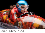 Fast-paced Winter luge sport competition. Generate Ai. Стоковое AI-изображение, AI-художник Иван Рябоконь / Фотобанк Лори
