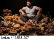 Tenacious Man overcoming junk food. Generate Ai. Стоковое AI-изображение, AI-художник Иван Рябоконь / Фотобанк Лори