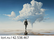 Lofty Man walk over clouds. Generate Ai. Стоковое AI-изображение, AI-художник Иван Рябоконь / Фотобанк Лори