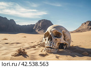 Desolate Human skull in desert. Generate Ai. Стоковое AI-изображение, AI-художник Иван Рябоконь / Фотобанк Лори