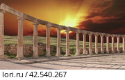 Forum (Oval Plaza) in Gerasa (Jerash), Jordan. Was built in the first century AD. Against the background of the sunset, 4K, time lapse, with zoom (2024 год). Стоковое видео, видеограф Владимир Журавлев / Фотобанк Лори
