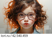 Studious Little girl glasses. Generate Ai. Стоковое AI-изображение, AI-художник Иван Рябоконь / Фотобанк Лори