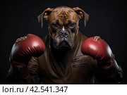 Sport boxer dog alone in locker room. Generate ai. Стоковое AI-изображение, AI-художник Иван Рябоконь / Фотобанк Лори