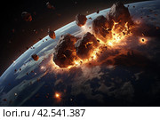Cataclysmic Meteors hit earth. Generate Ai. Стоковое AI-изображение, AI-художник Иван Рябоконь / Фотобанк Лори