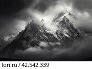 Monochrome art of moon in mountain hills. Generate ai. Стоковое AI-изображение, AI-художник Иван Рябоконь / Фотобанк Лори