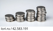 four stacks of Russian ruble coins close up. Стоковое фото, фотограф Александр Калугин / Фотобанк Лори