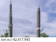 A Soviet intercontinental ballistic missile for the delivery of nuclear weapons. Obsolete missiles for hitting targets on other continents. The Museum of Artillery in Perm. Soviet weapons. Стоковое фото, фотограф Эдуард Белкин / Фотобанк Лори