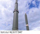 A Soviet intercontinental ballistic missile for the delivery of nuclear weapons. Obsolete missiles for hitting targets on other continents. The Museum of Artillery in Perm. Soviet weapons. Стоковое фото, фотограф Эдуард Белкин / Фотобанк Лори