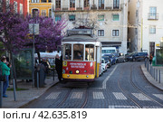 Португалия. Лиссабон, Улицы города в районе Алфама. Трамвай (2024 год). Стоковое фото, фотограф Ерохин Дмитрий Викторович / Фотобанк Лори