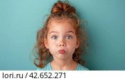 Little Girl Making Funny Face With Tongue. Стоковое AI-изображение, AI-художник Юлия Гапеенко / Фотобанк Лори