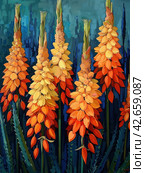 The flowers are arranged in pyramidal clusters and are painted in various shades from light orange to rich terracotta.    Generative AI. Стоковое AI-изображение, AI-художник Анна Кривицкая / Фотобанк Лори