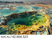 Hot springs in a volcanic area in the desert. Стоковое AI-изображение, AI-художник Евгений Харитонов / Фотобанк Лори