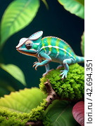 Macro photography multi-colored chameleon. Стоковое AI-изображение, AI-художник Наталья Симакова / Фотобанк Лори
