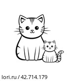 Кошка с котенком. Контурная раскраска. Generative AI. Стоковое AI-изображение, AI-художник Щеголева Ольга / Фотобанк Лори
