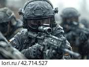 Combat soldiers of an elite counter-terrorism unit. Стоковое AI-изображение, AI-художник Анна Кривицкая / Фотобанк Лори