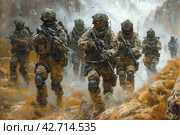 Combat soldiers of an elite counter-terrorism unit. Стоковое AI-изображение, AI-художник Анна Кривицкая / Фотобанк Лори
