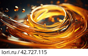Gold liquid amber flowing on a dark background. Стоковое AI-изображение, AI-художник Ярославский Максим / Фотобанк Лори