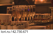 Фуршет, посуда, бокалы, люди  buffet table, dishes, glasses, people. Стоковое видео, видеограф Опока Алексей / Фотобанк Лори