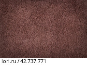 Natural texture of dark brown suede. Fluffy and soft chamois leather. Environmental material. Close up of background for design. Стоковое фото, фотограф Светлана Ельцова / Фотобанк Лори