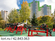 Спортивные уличные тренажеры на городской спортивной площадке. Стоковое фото, фотограф Pukhov K / Фотобанк Лори