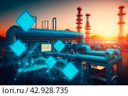 иллюстрация схемы завода, бизнес-процессов, коммуникаций. Стоковое AI-изображение, AI-художник Данил Хусаинов / Фотобанк Лори