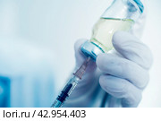 A nurse draws a vaccine into a syringe. close-up. vaccination concept covid-19. Стоковое фото, фотограф Александр Довянский / Фотобанк Лори