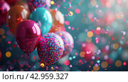 Bunch of Balloons Floating in the Air. Стоковое AI-изображение, AI-художник Юлия Гапеенко / Фотобанк Лори